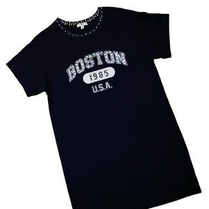 Boston 1985 Embellished Women's Navy-Blue Dress-Shirt
